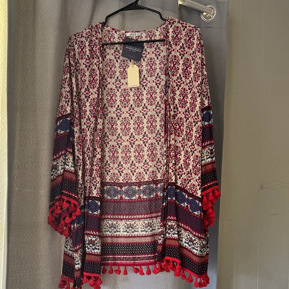 JODIFL Red and Blue Patterned Kimono Top
